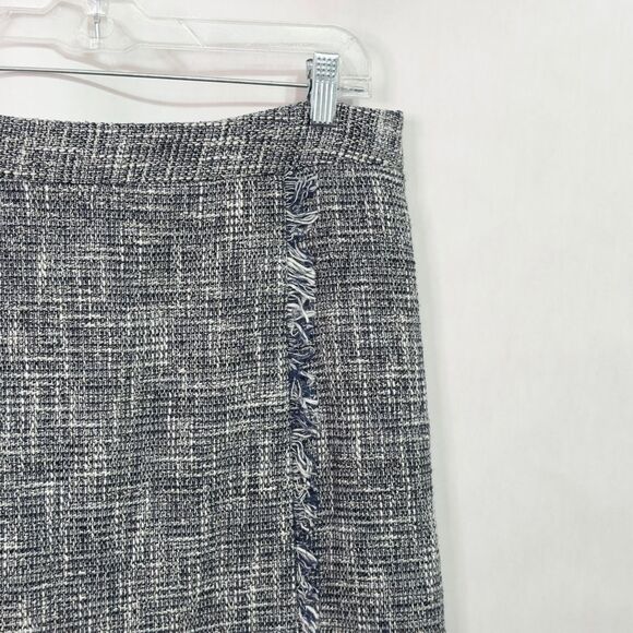 J McLaughlin Size 10 Skirt Tweed Blue White Fringe Lined Back Zip Career 431 - Picture 4 of 10
